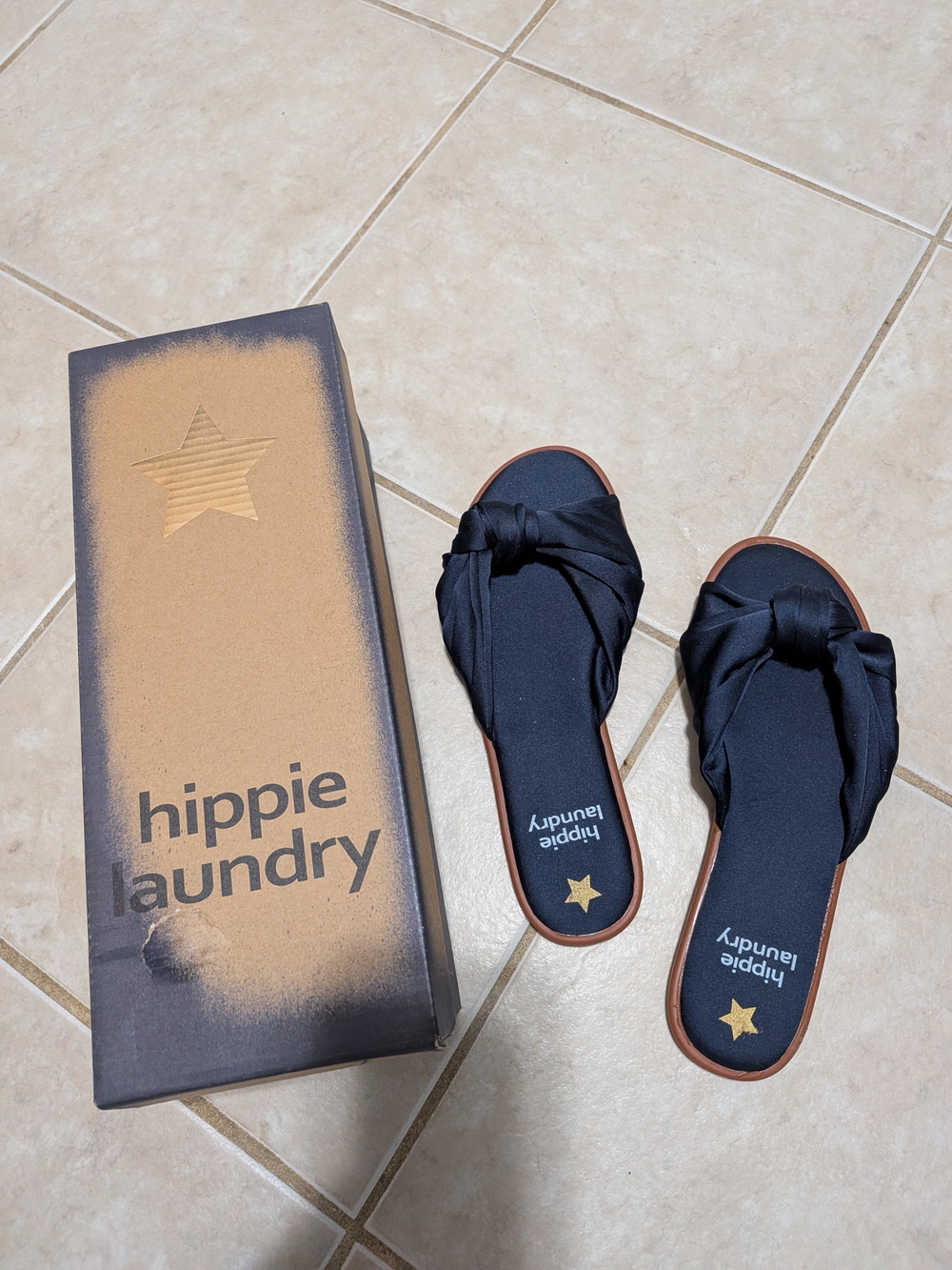 hippie laundry Navy Slide Sandals with Brown Trim